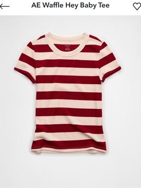 American Eagle Outfitters Red & Cream Striped Waffle Tee